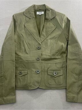 Suzy Shier light Green Leather 100% Jacket Blazer Button Up Size M